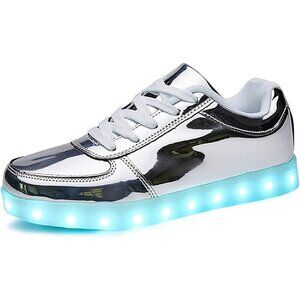 ⚡Unisex Silver USB Charging Light Up Shoes Sports LED Dancing Sneakers Lace Up